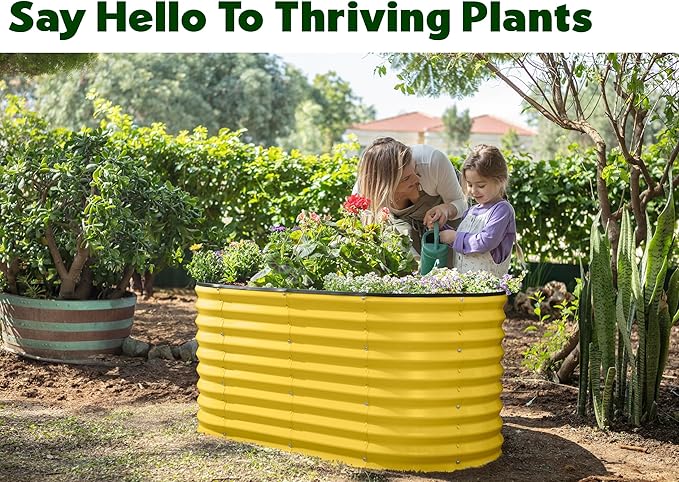 Plant & Plot Galvanized Raised Garden Beds Outdoor // 4×2×2 ft Planter Raised Beds for Gardening, Vegetables, Flowers // Large Metal Garden Box (Yellow) // Patented Tool-Free Design PlantPlot