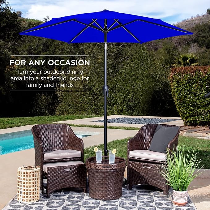 Best Choice Products 7.5ft Heavy-Duty Round Outdoor Market Table Patio Umbrella w/Steel Pole, Push Button Tilt, Easy Crank Lift - Resort Blue BestChoiceProducts