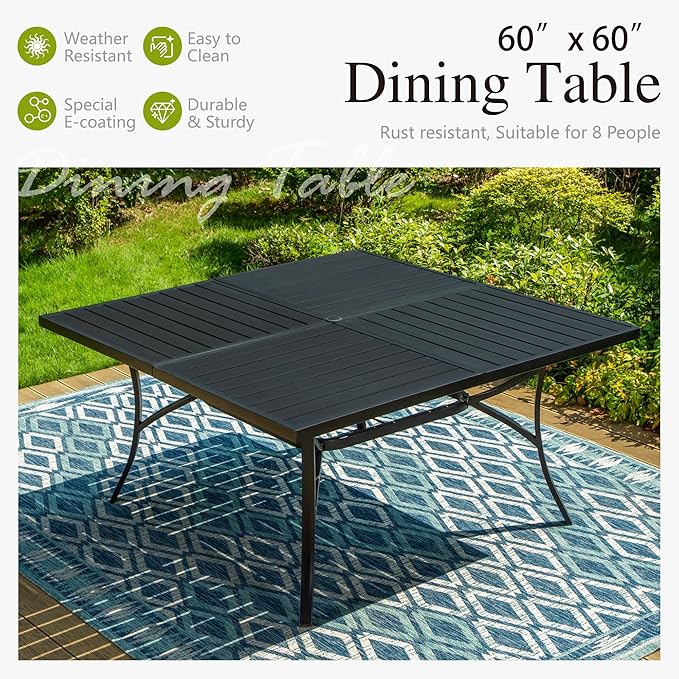 Sophia & William Patio Table and Chairs Set 9 Piece, 8 Swivel Chairs with Removable Cushion and 60" Large Square Outdoor Dining Table, Perfect for Garden, Lawn, Yard SophiaWilliam
