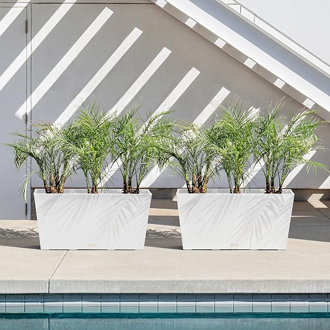 Veradek Pure Series Midori Trough Planter - Large Rectangular Planter for Indoor or Outdoor Deck/Porch | Durable All-Weather Use with Drainage Holes | Modern Decor for Shrubs, Flowers, Small Plants VeradekOutdoor