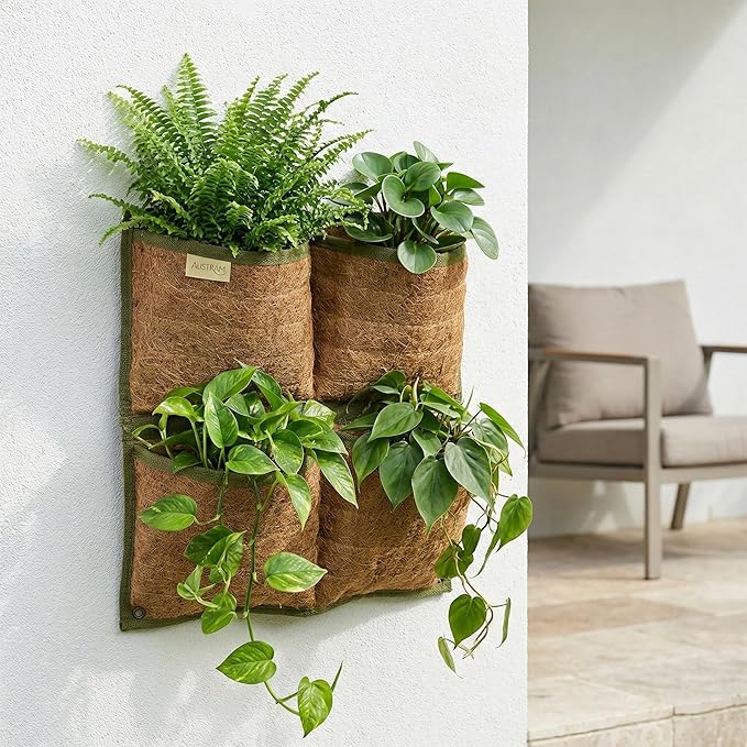 Vertical Garden Planter, 4 Pocket, Vertical Planter, wall planters for Outdoor Plants, Plant wall, Hanging planters for Indoor Plants, for Herbs, Patio Decor, Balcony Decor, Indoor Garden Austram
