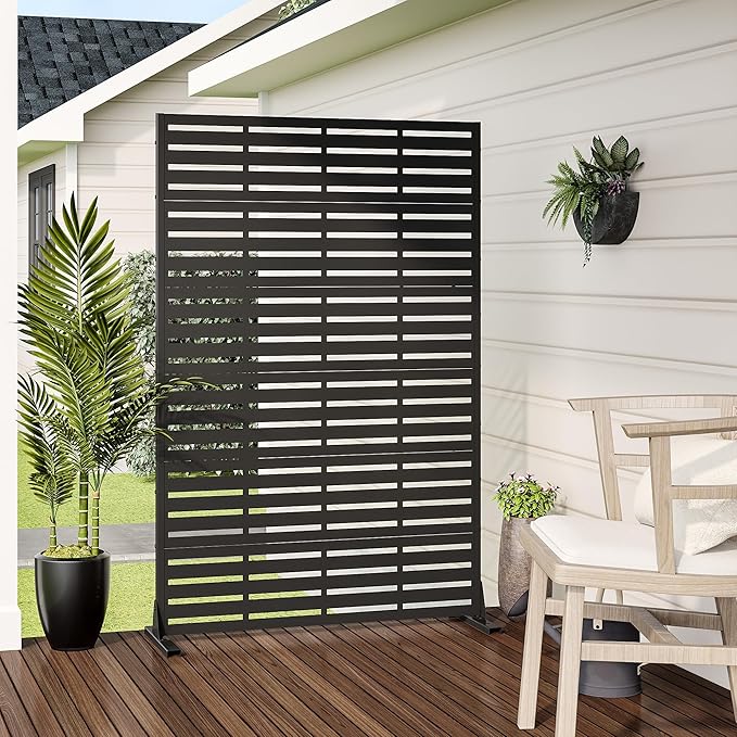 Casaphoria Metal Privacy Screen Outdoor, 72" H x 47" W Freestanding Decorative Privacy Screen for Patio Deck Balcony Garden with Stable Base, Black Adrian Casaphoria