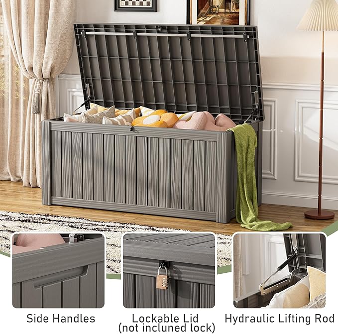 Outdoor Storage Box, Resin Deck Boxes Indoor and outdoor, Waterproof Storage Box Lockable Lid (Grey,150 Gallon) NBYSGO