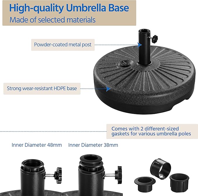 Yaheetech Umbrella Base 85.7lbs Round Water & Sand Filled Patio Outdoor Umbrella Stand with Steel Umbrella Holder Suit for Dia 1.5'' or 1.9'' Umbrella Pole, Black Yaheetech