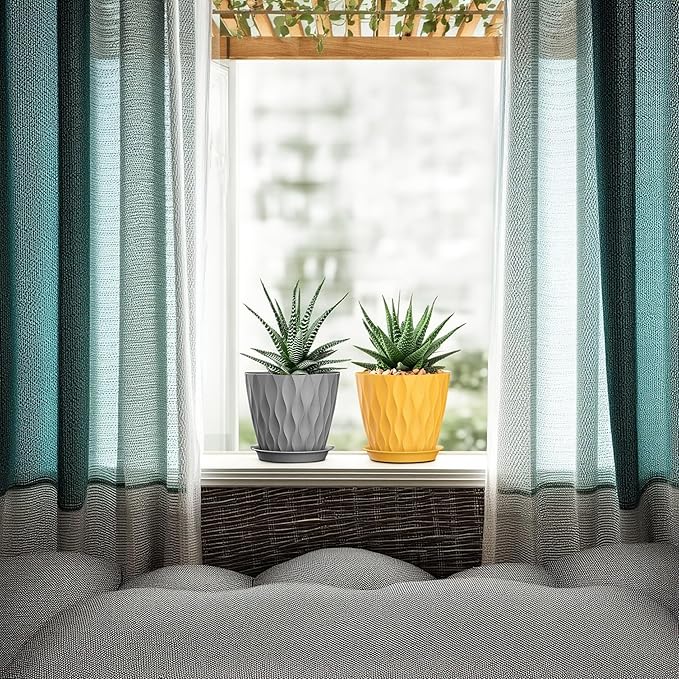 5 Inch Planter Pots, 6 Pack Indoor Planters, Small Flower Pots with Drainage Holes and Tray for Succulents, Orchids, Herbs and Other Indoor Plants (Orange+Grey+White, 5inch) SQKH