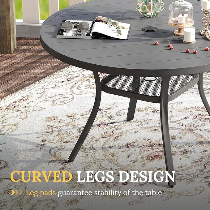 VICLLAX 41.2"x 28" Outdoor Round Patio Table for Lawn Garden, All Weather Metal Round Patio Dining Table with Adjustable Umbrella Hole, Patio Table for 4 Person, Grey Tabletop HOME