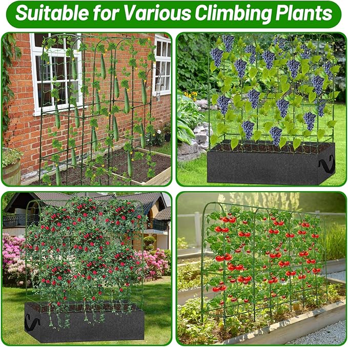 U-Shape Cucumber Trellis with Fabric Raised Garden Bed 65x50 Inch Metal Garden Arch Trellis with Net, Climbing Plants Vegetables Heavy-Duty Outdoor Plant Support for Pea, Grape, Squash, Tomatoes LifeisLuck