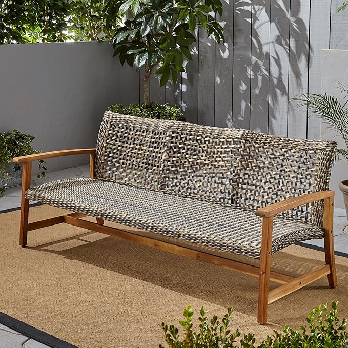 Christopher Knight Home Marcia Outdoor Wood Sofa, Wicker, 75.50 x 31.00 x 31.50, Gray, Natural Stained Finish ChristopherKnightHome