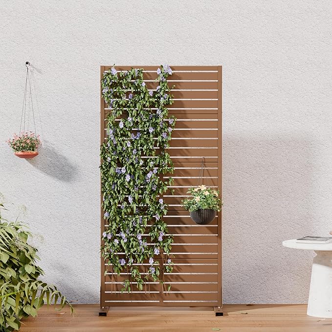 Casaphoria Metal Privacy Screen Outdoor, 72" H x 35" W Freestanding Decorative Privacy Screen for Patio Deck Balcony Garden with Stable Base, Black-Perilla Casaphoria