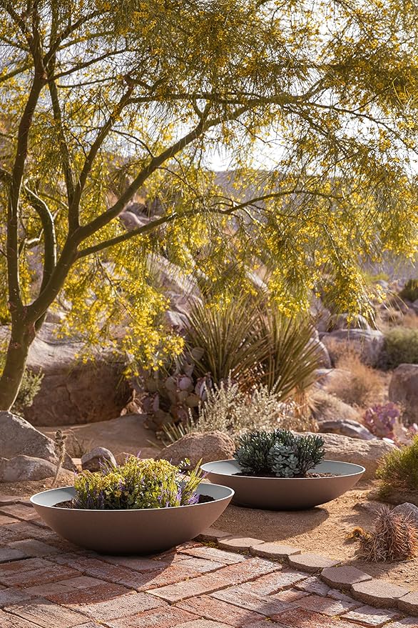 Veradek Mason Series Lane Bowl Planter| for Indoor or Outdoor Tabletops/Gardens |Made from Plastic-Stone Composite with Drainage Holes|Modern Décor for Flowers, Succulents, Small Plants VeradekOutdoor