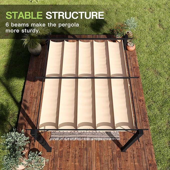Aoxun 10'x12' Outdoor Pergola, Patio Aluminum Pergola with Upgraded Retractable Canopy, Heavy Duty Metal Pergolas and Gazebos with Adjustable Sun Shade Cover for Modern Backyard, Deck, Garden Aoxun