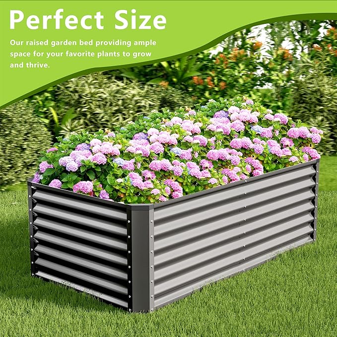 6x3x2FT Galvanized Raised Garden Bed,Galvanized Planter Boxes Outdoor, Large Metal Raised Garden Beds for Vegetables-Grey AyenGuard