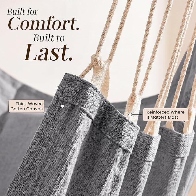 Hanging Hammock Chair Swing - Hammock Swing Chair with Foot Rest - Indoor/Outdoor Hanging Chair - Quick & Easy Setup with Durable Hardware – Spacious Full Body Support – Holds 440 Lbs EXTIRIO