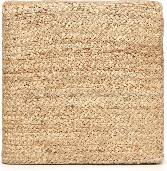 REDEARTH · Cube Pouf Foot Stool Ottoman - Jute Braided Pouffe Poof Accent Sitting Footrest for The Living Room, Bedroom, Nursery, Patio, Lounge & Other Rooms in The Home (14.5”X14.5”X16”; Natural) REDEARTH