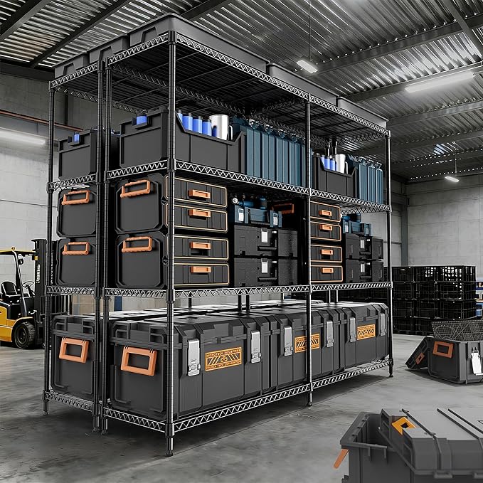 4 Tiers Storage Shelves Load 1200LBS, Metal Shelving Wire Metal Shelving Unit Shelves for Storage Adjustable Garage Shelving for Pantry Kitchen Garage Black 15.8" D x 33.5" W x 59.5" H MEIGAOPLASTICANDMETALHKCOLIMITED