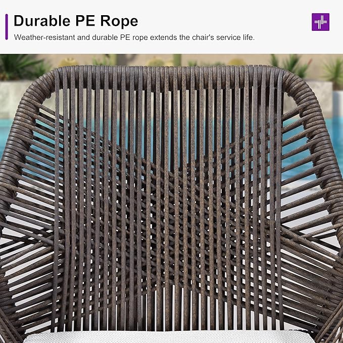 PURPLE LEAF Outdoor 24" Counter Height Bar Stools Chair Set of 2, All Weather Rattan and Aluminum Patio Bar Stool with Cushion for Indoor and Outdoor, Kitchen Island, Coffee PURPLELEAF