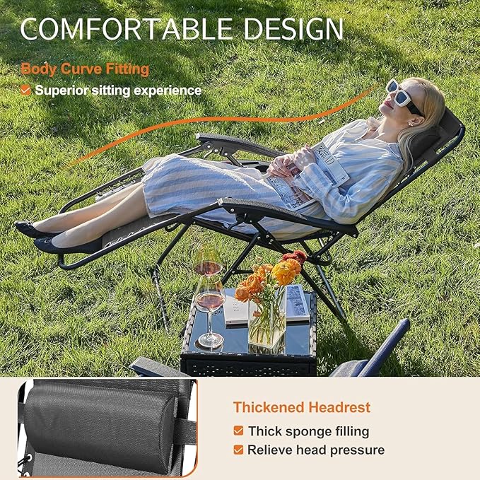 Sweetcrispy Zero Gravity Chairs, Set of 4 Portable Recliner Beach Camping Patio Outdoor Folding Lounge Chair with Cup Holder Trays and Adjustable Pillow for Poolside, Garden, Backyard, Lawn (Black) Sweetcrispy