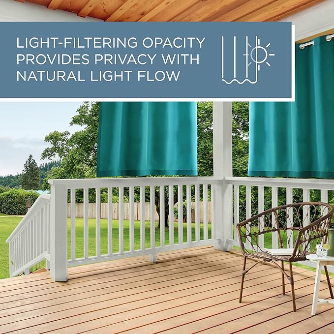 Town & Country Basics Cabana Solid Heavyweight Indoor Outdoor Curtains, Light Filtering Opacity with Grommet Top, Water Repellent, 2-Pack Set, 54"x63", Dark Teal TOWN+%26+COUNTRY+BASICS