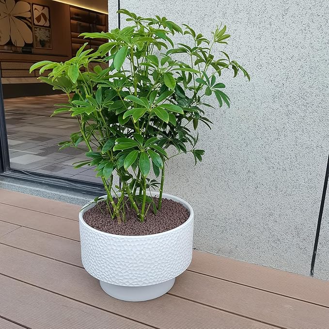 13 Inch Ceramic Plant Pots, Planter Pot with Drainage Hole, Honeycomb Ceramic Flower Pot Outdoor Indoor, Large Modern Decorative Planters for Home/Office Plants, White Fzfeiyy