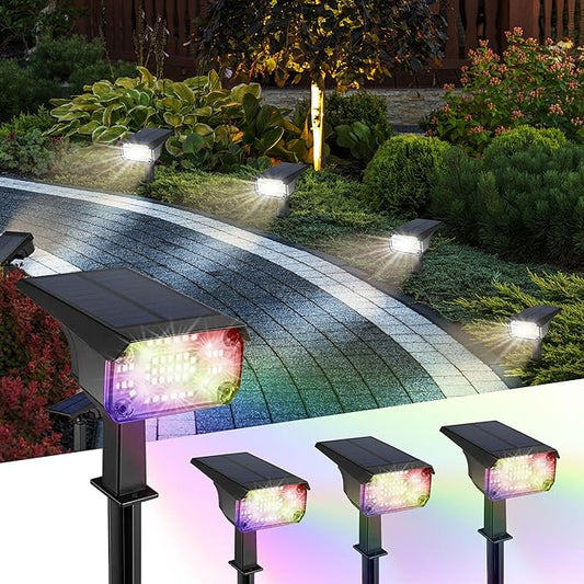 Kingsyard Solar Color Changing Lights 8 Colors, USB & Solar Powered Solar Lights Outdoor Waterproof IP68, Multicolor RGB Outdoor Lights for Garden Yard Landscape Decor, 4 Pack Kingsyard