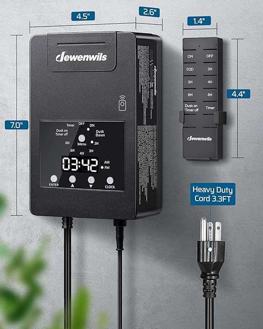 DEWENWILS 120W Low Voltage Landscape Transformer with Remote Control, 120V AC to 12V DC, Low Voltage Transformers with Photocell & Timer, Landscape Lighting Transformer for Garden Light Spotlight DEWENWILS