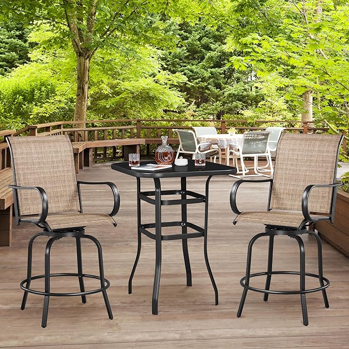 Yaheetech Patio Swivel Bar Stools Outdoor Chairs Set of 6 Outdoor High Bistro Stools Outdoor Furniture, All-Weather Patio Stools for Outside, Beach, Lawn, Poolside and Garden, Black/Brown Yaheetech