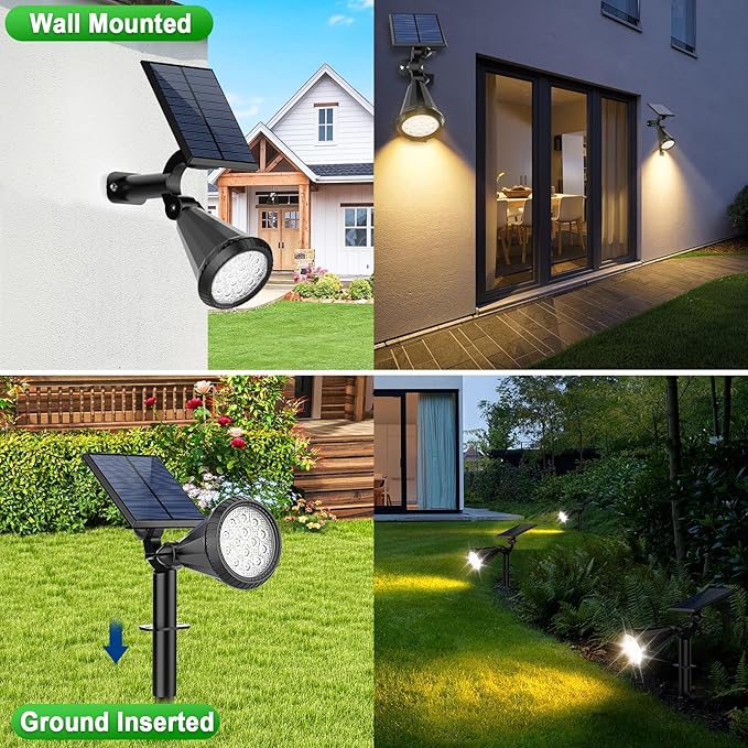 Solar Spot Lights Outdoor Waterproof 180° Adjustable Solar Powered Landscape Lights for Yard 4 Lighting Modes Solar Spotlights for Pathway Garden Outside Wall Pool Porch (2 Pack, Warm White) TadyrealSolarLights