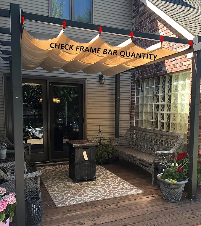 Pergola Shade Cover Replacement Canopy Top Compatible with 10 X 12 ft 6-Bar Pergola Frames - Beige (Canopy Size 116" W x 120" L, Canopy Top Only) Rootora