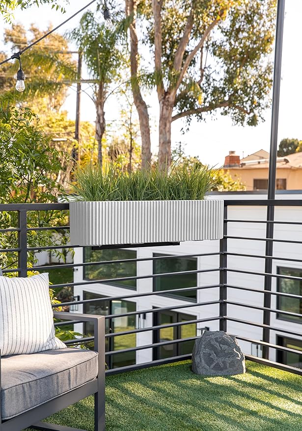 Veradek Demi Series Railing Planter - Hanging Planter Box for Windowsill/Balcony | Plastic-Stone Composite w/Railing Bracket | Modern Décor for Flowers VeradekOutdoor