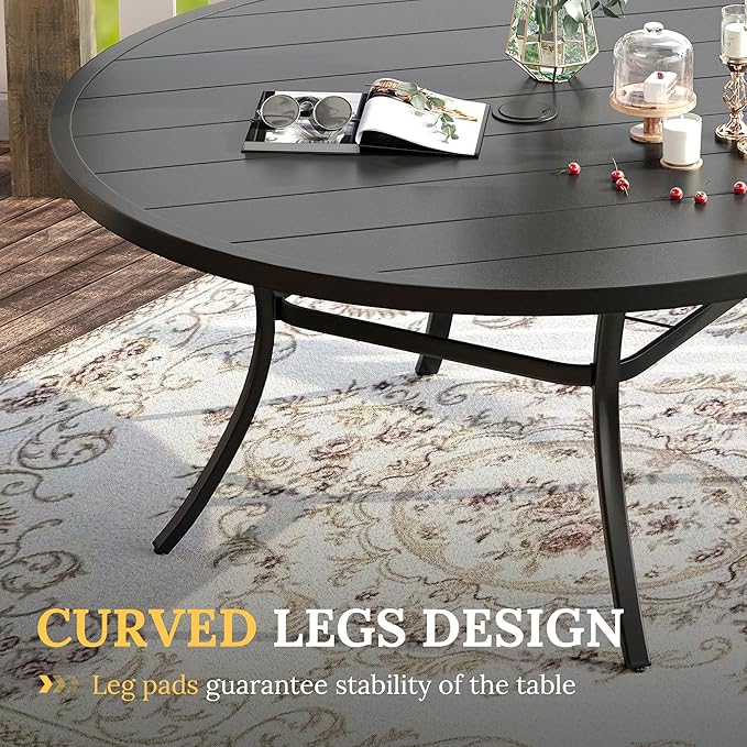 VICLLAX 50" Outdoor Round Patio Table with Umbrella Hole, All Weather Metal Round Outdoor Dining Table for Lawn Garden, 6-8 Person Table, Black HOME