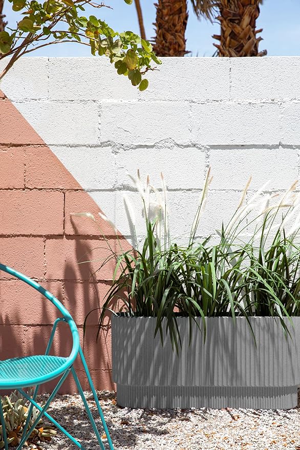 Veradek Demi Series Long Planter for Porch, Patio, Backyard | Durable Plastic-Concrete Material | Modern Décor for Shrubs, Flowers VeradekOutdoor