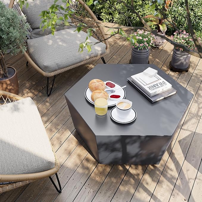 UPHA Outdoor Hexagon Coffee Table, Small Modern Minimalist Accent Tables, Low Light Concrete Center Table for Living Room, Outside Patio, Deck, 35×30.7×15, Dark Gray UPHA
