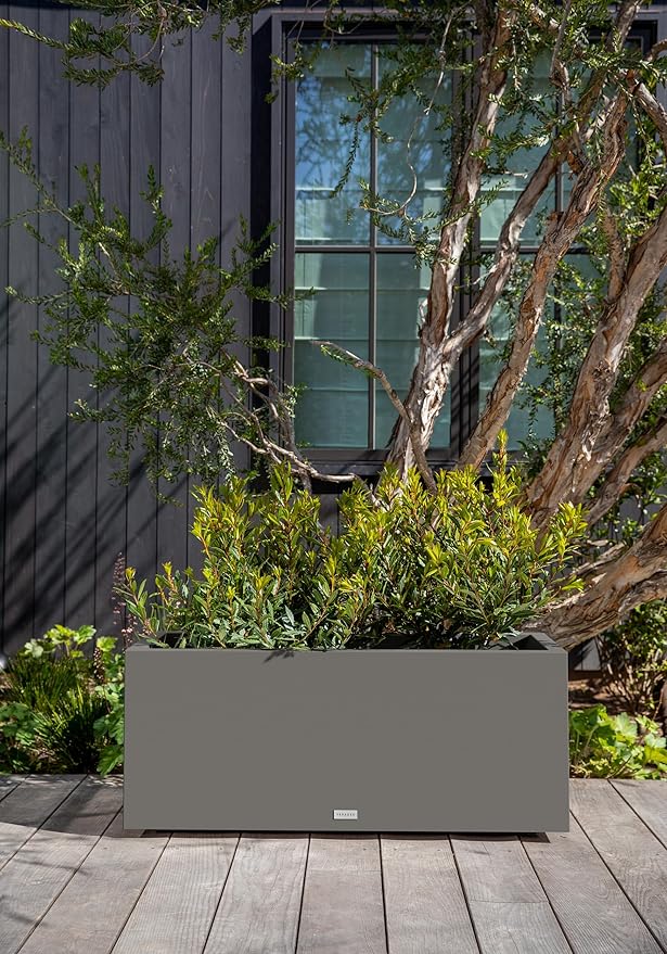 Veradek Block Series Long Box Planter - Large Rectangular Planter for Indoor or Outdoor Patio/Porch | Durable All-Weather Use with Drainage Holes | Modern Décor for Tall Plants, Flowers or Shrubs VeradekOutdoor