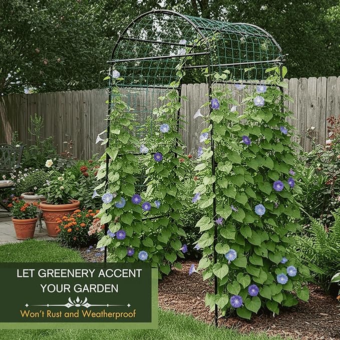 79" Garden Trellis Arch for Climbing Plants – Tall Outdoor Metal Trellis for Vegetables, Peas, Tomatoes,﻿ Cucumber Trellis Arch & Vertical Garden Climber Plant Support for Vine Plants GardenArchTrellisforPlants