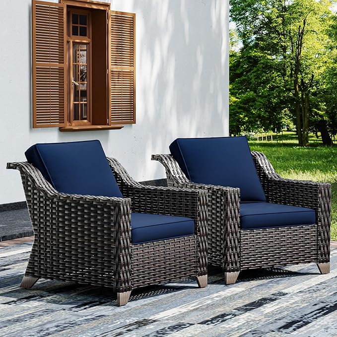 Joyside Wicker Patio Chairs Set of 2, Outdoor Rattan Furniture with Wide Armrest and Thick Cushions, Upgraded Large Size for Backyard, Garden, Poolside Joyside