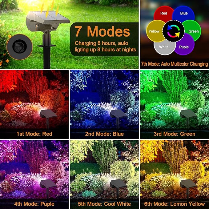 WELALO Solar Color Changing Spot Lights Outdoor, Waterproof Solar Halloween Lights, 7 Modes Multicolor RGB Landscape Spotlight for Garden Yard Driveway Lawn Patio Pathway Christmas Decorations 10 Pack WELALO