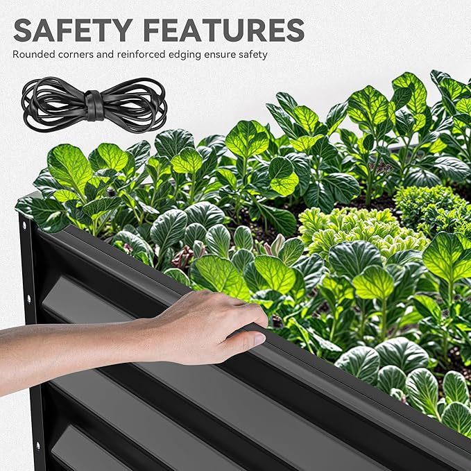 YITAHOME 8x4x1.5 ft Galvanized Raised Garden Bed Kit, Large Metal Planter Box with Gloves, Safety Rubber & Support Rod, Outdoor Flower Bed for Plants Vegetables, Green YITAHOME