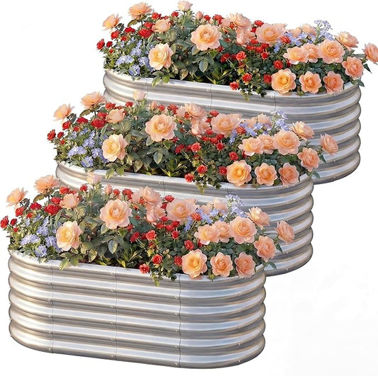 AHEONLAR 3 Pack 4×2×1.5ft Galvanized Raised Garden Beds Outdoor, Sturdy Planter Boxes for Vegetables, Fruits, Flowers and Plants, Easy Assembly, Silver AHEONLAR