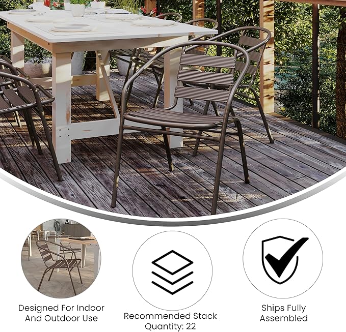 Flash Furniture Lila Bronze Metal Restaurant Stack Chair with Metal Slats FlashFurniture
