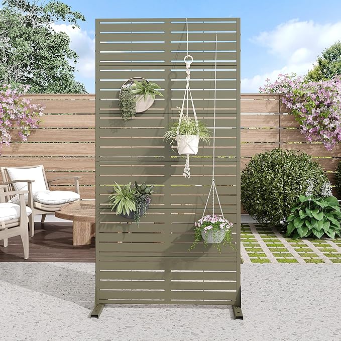 Casaphoria Metal Privacy Screen Outdoor, 72" H x 35" W Freestanding Decorative Privacy Screen for Patio Deck Balcony Garden with Stable Base, Green-Louvered Casaphoria