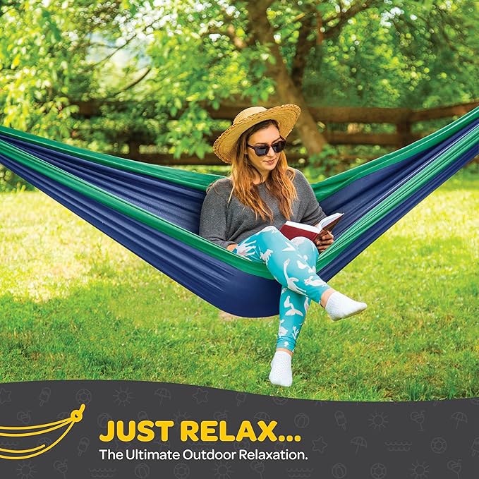 Durable Hammock 400 lb Capacity, Nylon Camping Hammock Chair - Double or Single Sizes w/Tree Straps and Attached Carry Bag - Portable for Travel/Backpacking/Beach/Backyard (Medium, Fuchsia & Sky Blue) Sewanta