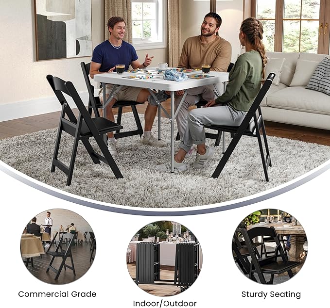Flash Furniture Hercules Series Folding Chair - Black Resin - 2 Pack 800LB Weight Capacity Comfortable Event Chair - Light Weight Folding Chair FlashFurniture