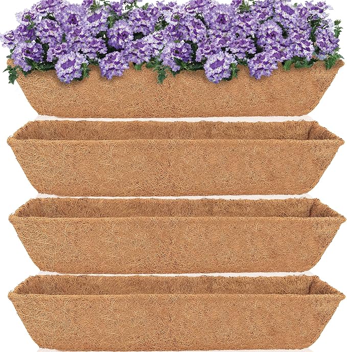 HFHOME 4Pcs 24" Trough Coco Fiber Replacement Liner, Natural 24 in Window Deck Coco Replacement Liner for Window Box HFHOME