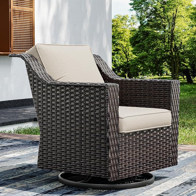 Joyside Outdoor Swivel Chair, Patio Swivel Chairs with Wide Armrest and Thick Cushions, Upgraded Large Size for Backyard, Garden, Poolside Joyside