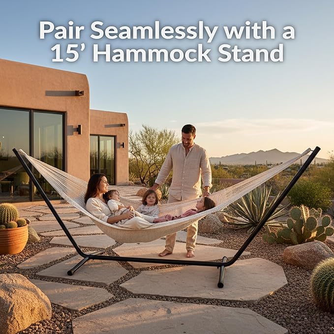 Sunnydaze Handwoven XXL Thick Cord Mayan Double Hammock for Outside - 625-Pound Capacity Heavy-Duty Outdoor Hammock - Natural SunnydazeDecor