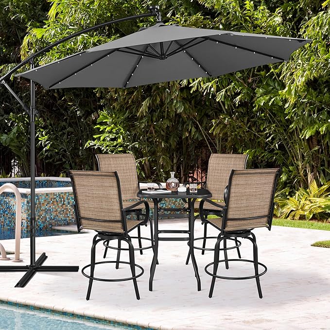 Yaheetech Patio Swivel Bar Stools Outdoor Chairs Set of 6 Outdoor High Bistro Stools Outdoor Furniture, All-Weather Patio Stools for Outside, Beach, Lawn, Poolside and Garden, Black/Brown Yaheetech