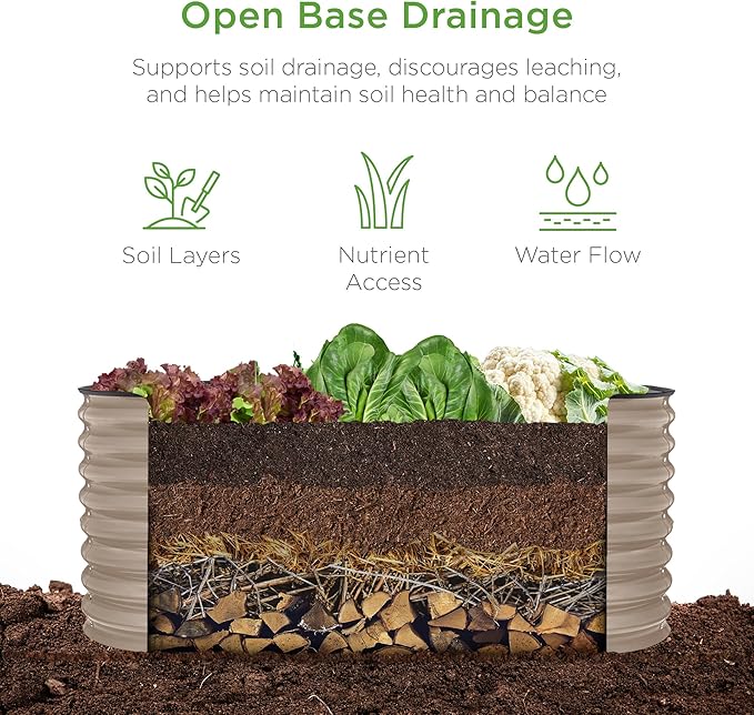 Best Choice Products 4x2x2ft Outdoor Metal Raised Garden Bed, Oval Deep Root Planter Box for Vegetables, Flowers, Herbs, and Succulents w/ 101 Gallon Capacity, Rubber Edge Guard - Taupe BestChoiceProducts