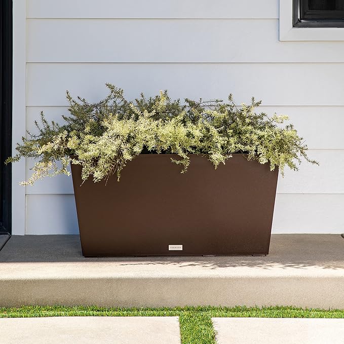 Veradek Pure Series Midori Trough Planter - Large Rectangular Planter for Indoor or Outdoor Deck/Porch | Durable All-Weather Use with Drainage Holes | Modern Decor for Shrubs, Flowers, Small Plants VeradekOutdoor