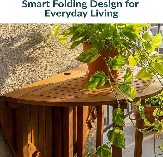 Sunnydaze Malaysian Hardwood Folding Gateleg Patio Dining Table with Teak Oil Finish - 4-Person Space-Saving Round Outdoor Table - 47.25” D x 29" H SunnydazeDecor