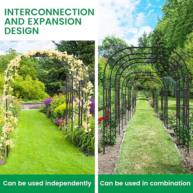 DoCred Garden Arch Trellis for Climbing Plants, 87 Inch Large Garden Trellises Outdoor Metal Plants Support Archway Arbor Tunnel for Vegetables Plant Cucumber Trellis Decoration, Black DoCred